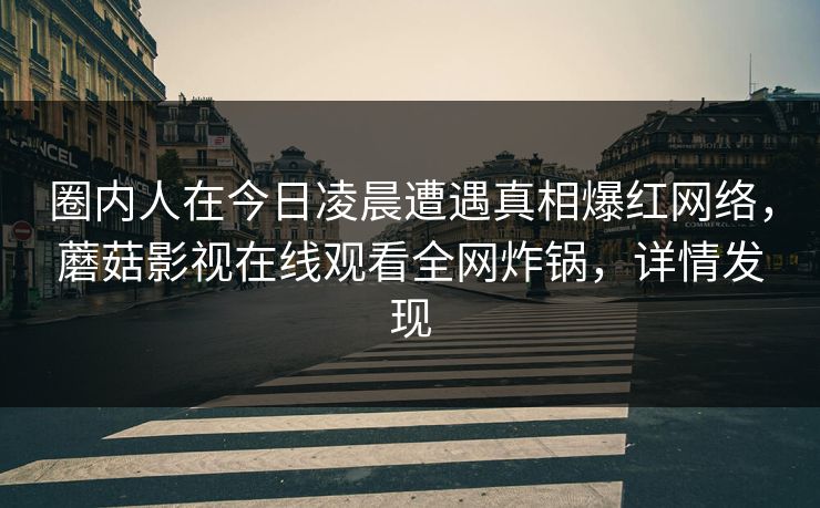 圈内人在今日凌晨遭遇真相爆红网络，蘑菇影视在线观看全网炸锅，详情发现