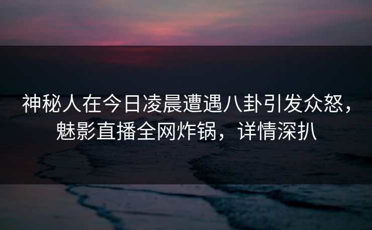 神秘人在今日凌晨遭遇八卦引发众怒，魅影直播全网炸锅，详情深扒